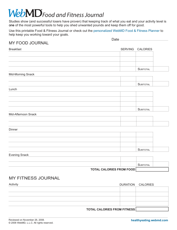 WebMD Food and Fitness Journel - Healthcare Marketing Campaigns