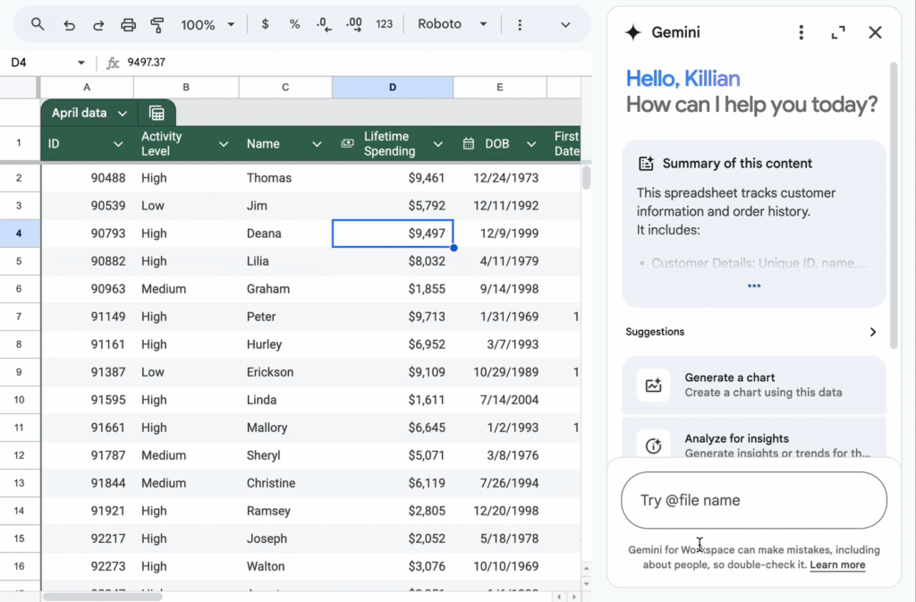 Google Sheets with Gemini
